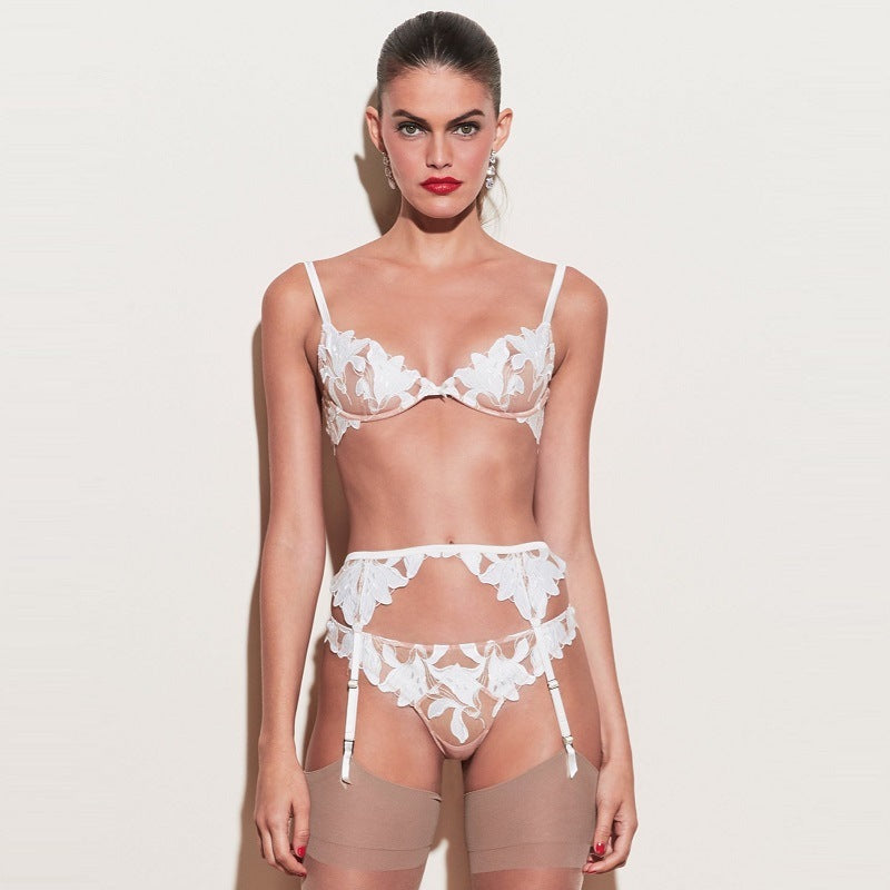 Ultra-thin Mesh Lace Bra Set – 3-delars Underklädesset för Kvinnor