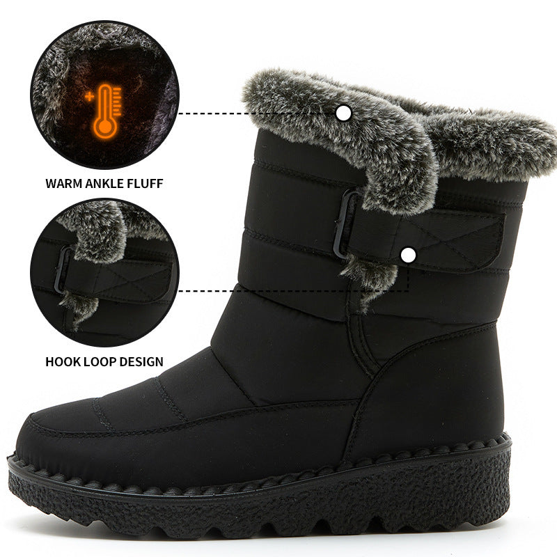 Waterproof winter boots for women - warm snow boots with Velcro, flat sole and soft plush lining