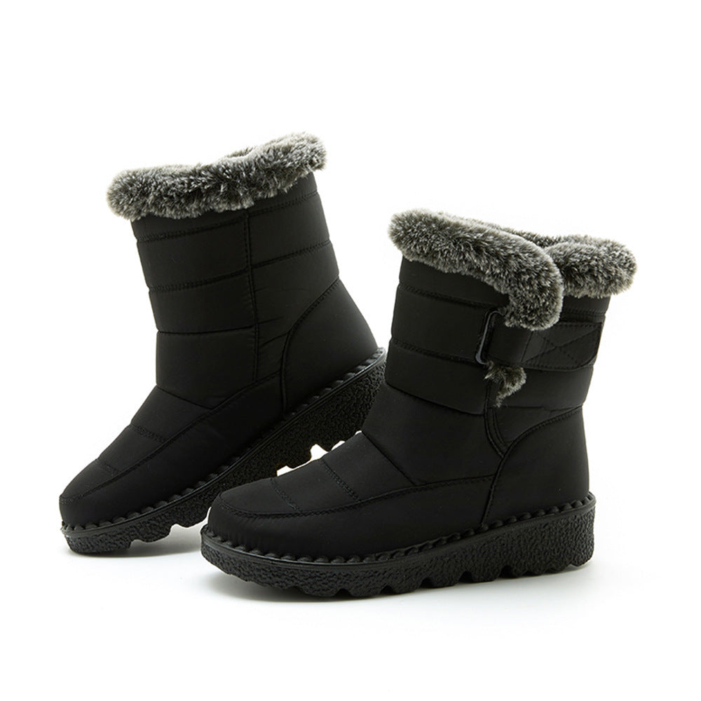 Waterproof winter boots for women - warm snow boots with Velcro, flat sole and soft plush lining