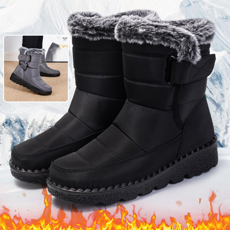 Waterproof winter boots for women - warm snow boots with Velcro, flat sole and soft plush lining