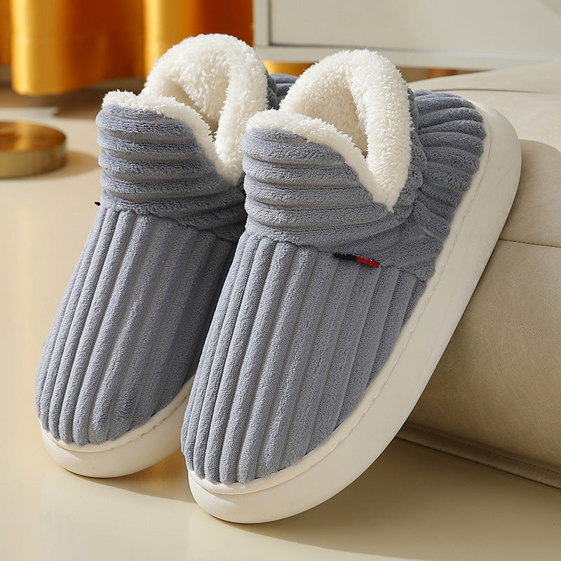 Winter Plush Home Shoes Fashion Solid Color Stripes Floor Bedroom Slippers Indoor Outdoor Garden Shoes For Women Men Couples
