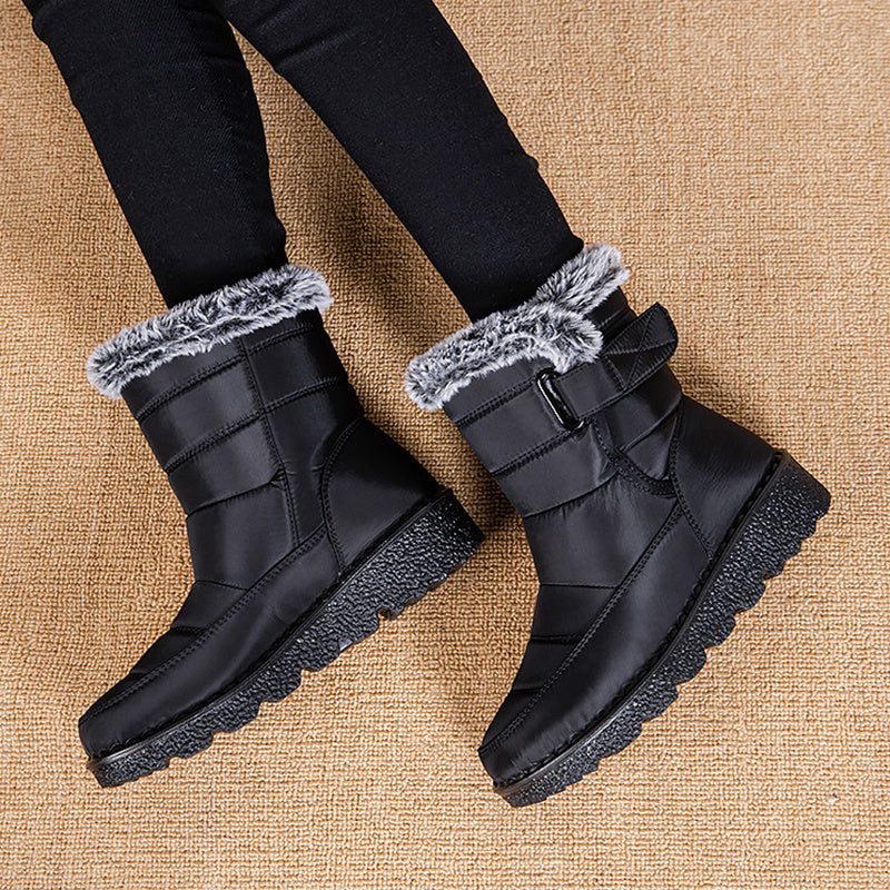 Waterproof winter boots for women - warm snow boots with Velcro, flat sole and soft plush lining