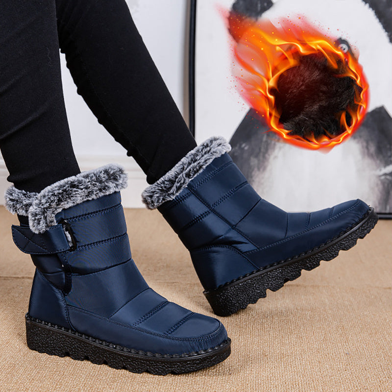 Waterproof winter boots for women - warm snow boots with Velcro, flat sole and soft plush lining