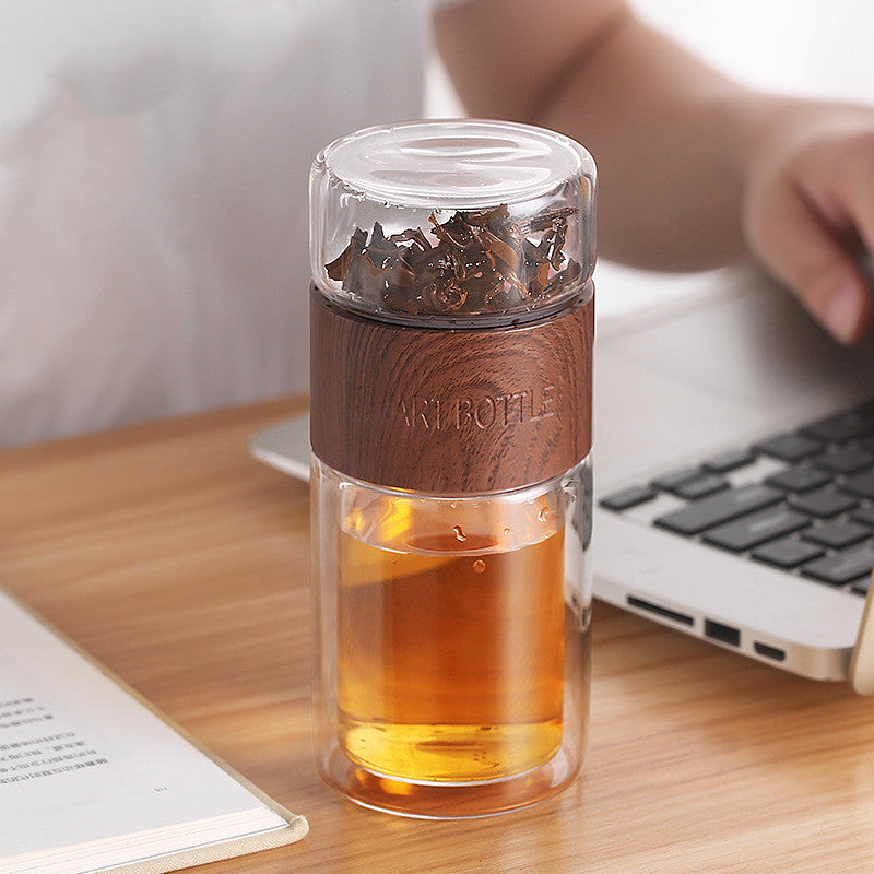 Double-layer Tea & Water Separated Glass Cup (200 ml)