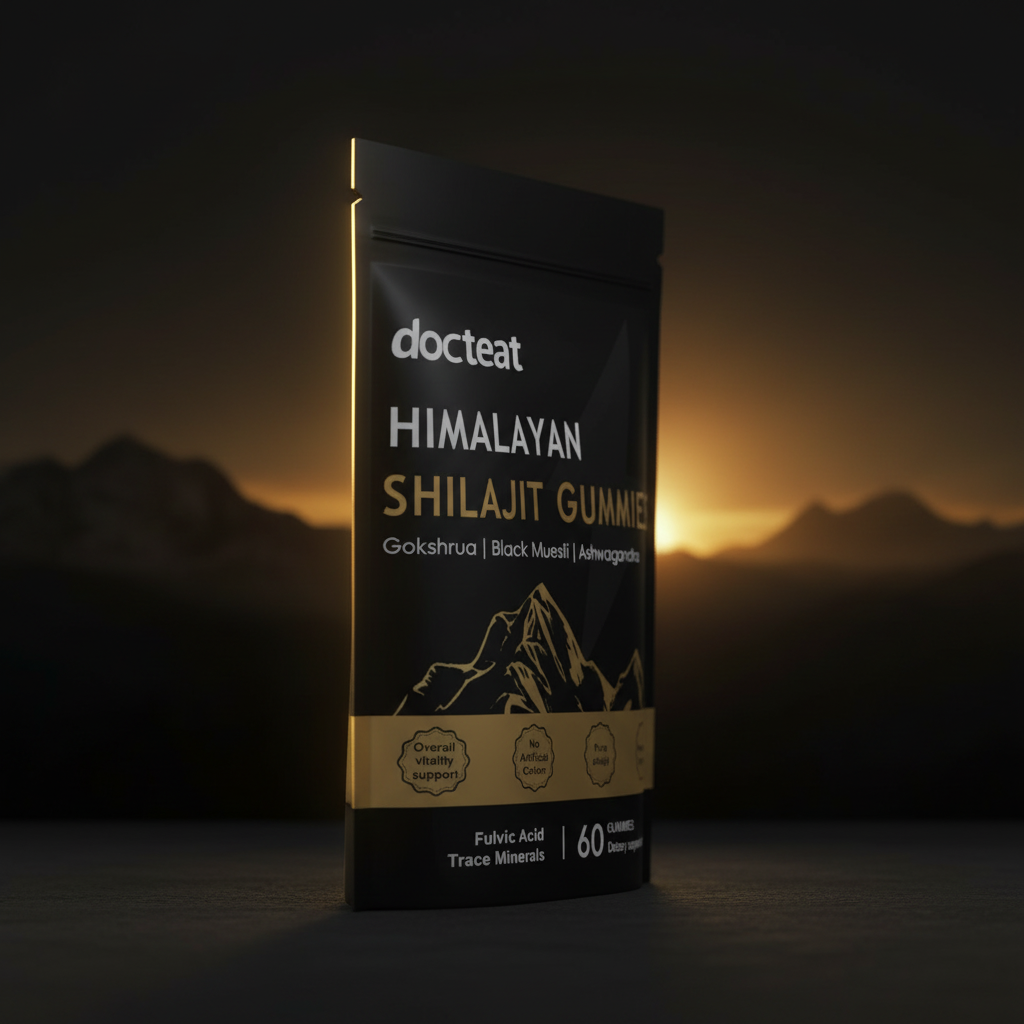 Black Shilajit Gummies side angle with mountains