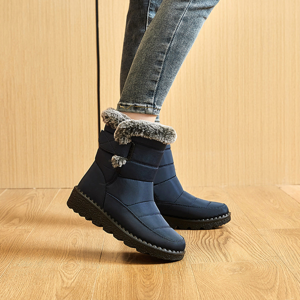 Waterproof winter boots for women - warm snow boots with Velcro, flat sole and soft plush lining
