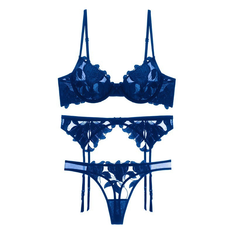 Ultra-thin Mesh Lace Bra Set – 3-delars Underklädesset för Kvinnor
