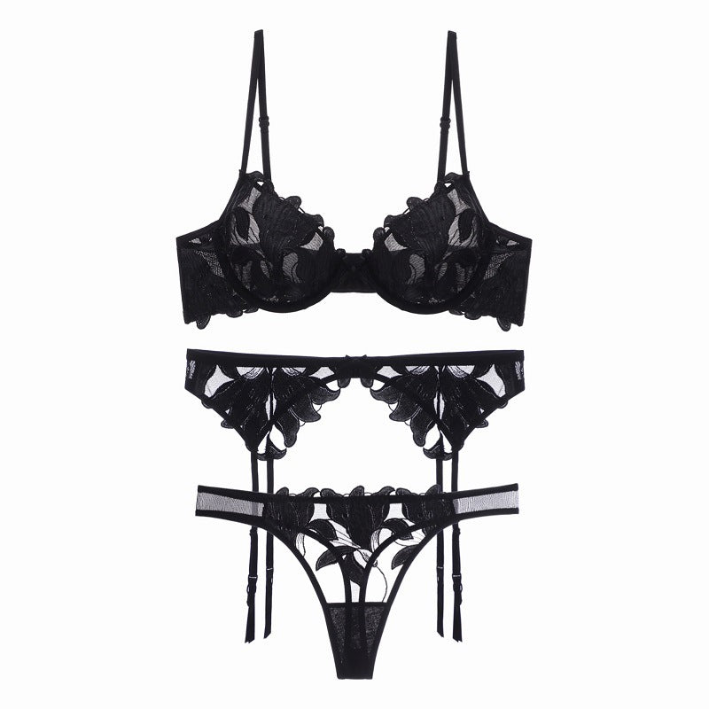 Ultra-thin Mesh Lace Bra Set – 3-delars Underklädesset för Kvinnor