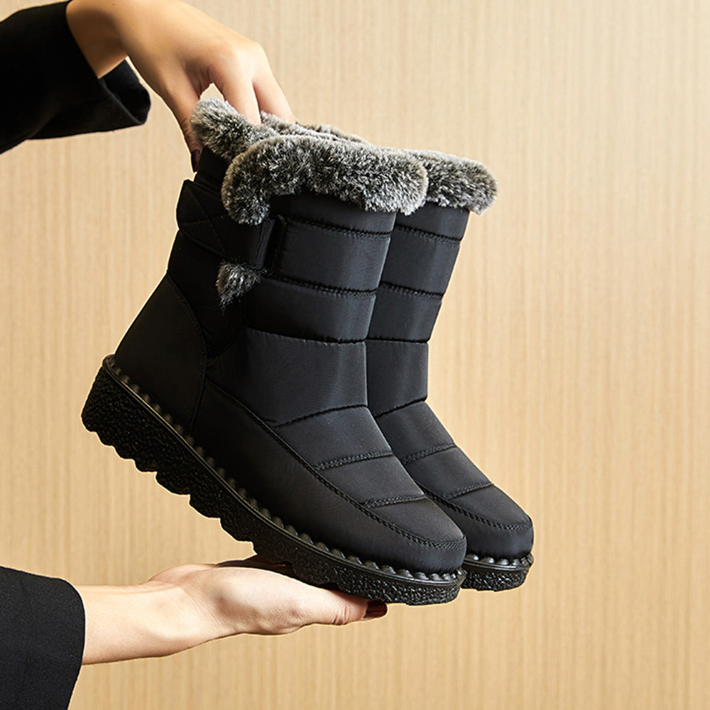 Waterproof winter boots for women - warm snow boots with Velcro, flat sole and soft plush lining