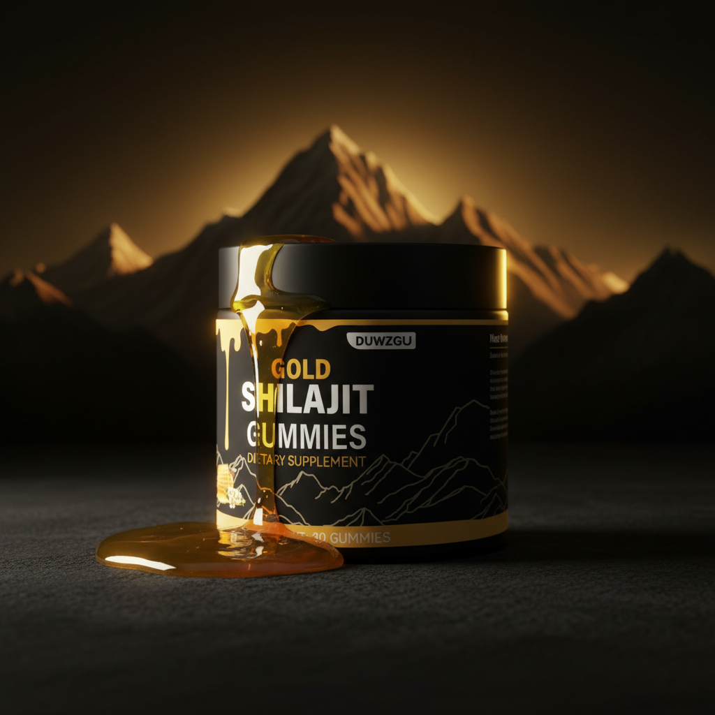 Gold Shilajit Gummies side angle with honey